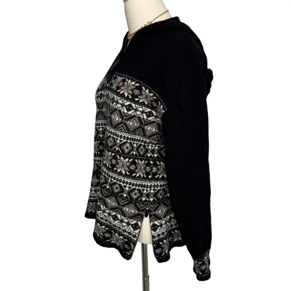 Skyr vintage 90s 100% wool fair Isle Nordic hooded 1/4 zip sweater size medium M